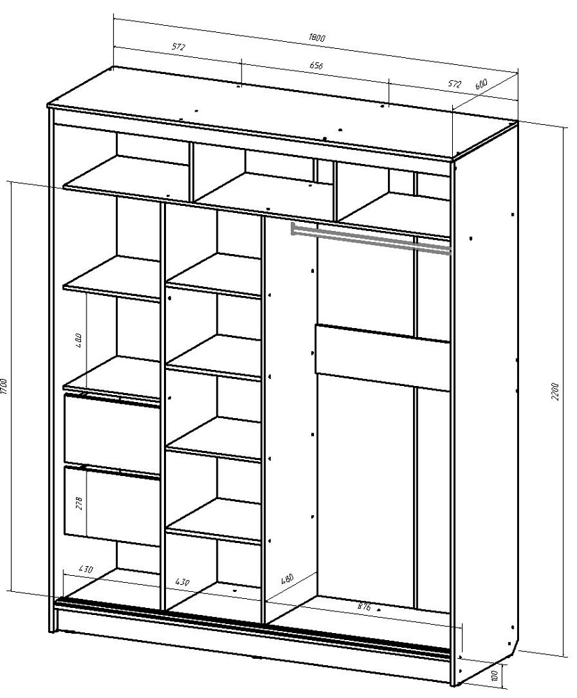 Чертеж шкафа внутри