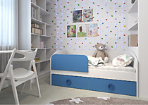 Кровать 1800 Baby, белый/синий