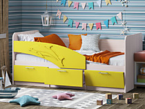 Кровать Дельфин, фасад 3D 1600, левый,лимон