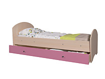 Кровать Мозаика с ящиком, дуб млечный/розовый