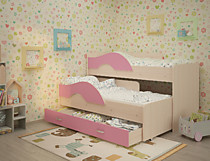Кровать выкатная Радуга 1600 с ящиком, розовый