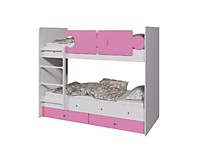 Кровать 2-х ярусная Тетрис с бортиками и ящиками, белый/розовый