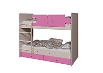 Кровать 2-х ярусная Тетрис с бортиками и ящиками, дуб млечный/розовый