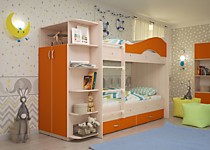 Кровать 2х ярусная Мая, со шкафом, оранж